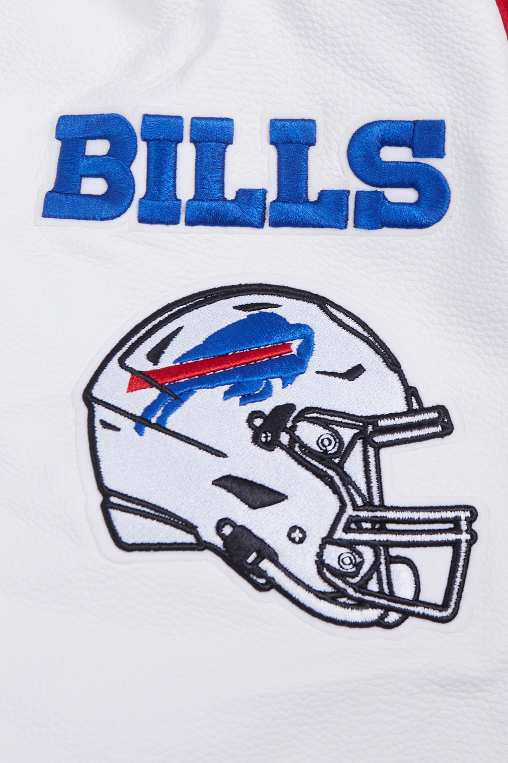 NFL BUFFALO BILLS OLD ENGLISH BLOUSON COLLÉGIAL EN LAINE À BORDS CÔTELÉS POUR HOMME (ROUGE/BLANC)