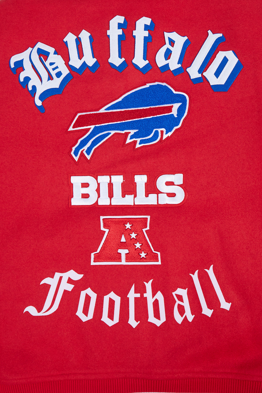 NFL BUFFALO BILLS OLD ENGLISH BLOUSON COLLÉGIAL EN LAINE À BORDS CÔTELÉS POUR HOMME (ROUGE/BLANC)