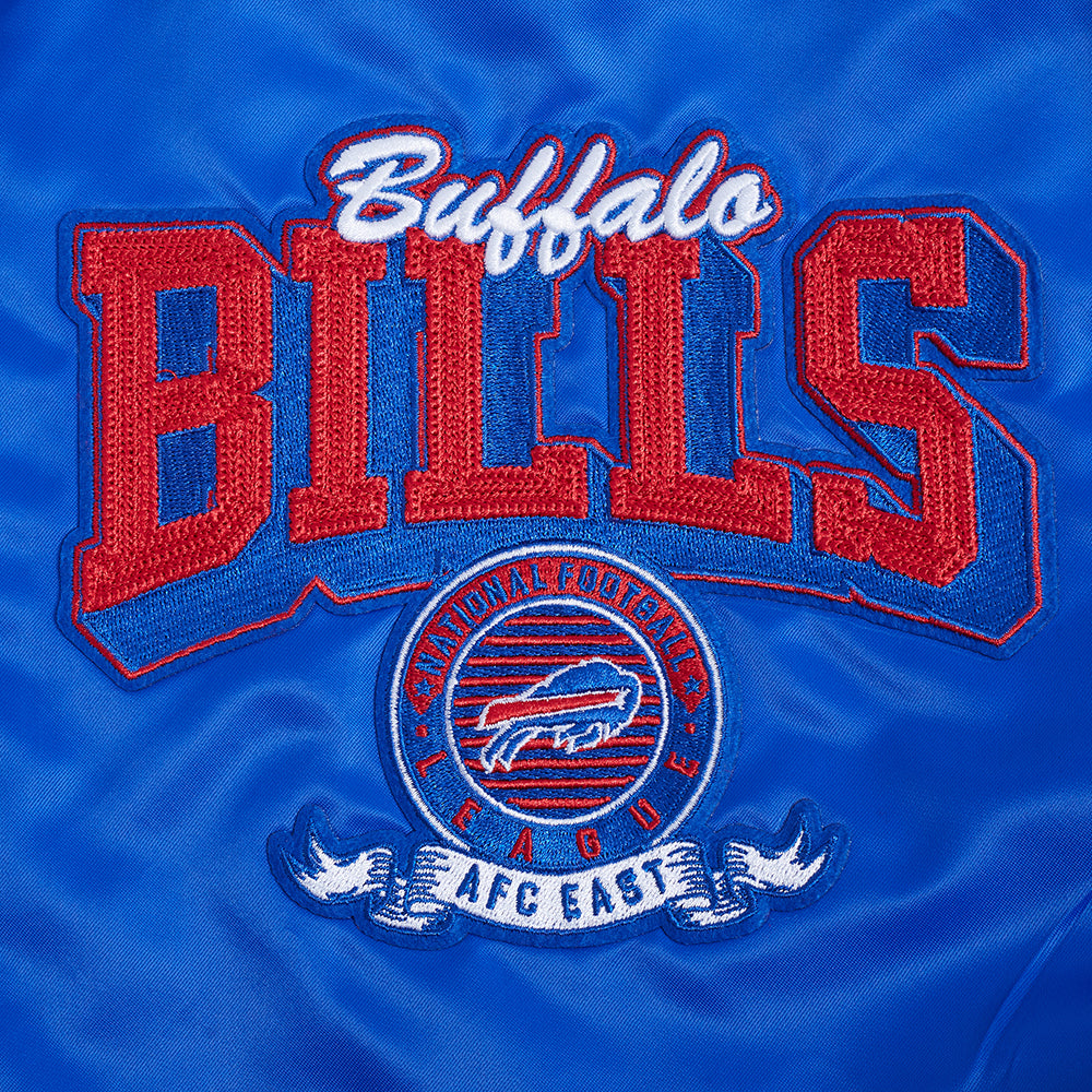 NFL BUFFALO BILLS TEAM BADGE MEN'S RIB SATIN JACKET (ROYAL BLUE/RED)