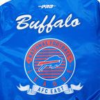 NFL BUFFALO BILLS TEAM BADGE MEN'S RIB SATIN JACKET (ROYAL BLUE/RED)