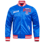NFL BUFFALO BILLS TEAM BADGE MEN'S RIB SATIN JACKET (ROYAL BLUE/RED)
