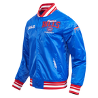 NFL BUFFALO BILLS TEAM BADGE MEN'S RIB SATIN JACKET (ROYAL BLUE/RED)