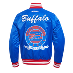 NFL BUFFALO BILLS TEAM BADGE MEN'S RIB SATIN JACKET (ROYAL BLUE/RED)