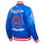 NFL BUFFALO BILLS TEAM BADGE MEN'S RIB SATIN JACKET (ROYAL BLUE/RED)
