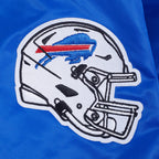 NFL BUFFALO BILLS TEAM BADGE MEN'S RIB SATIN JACKET (ROYAL BLUE/RED)