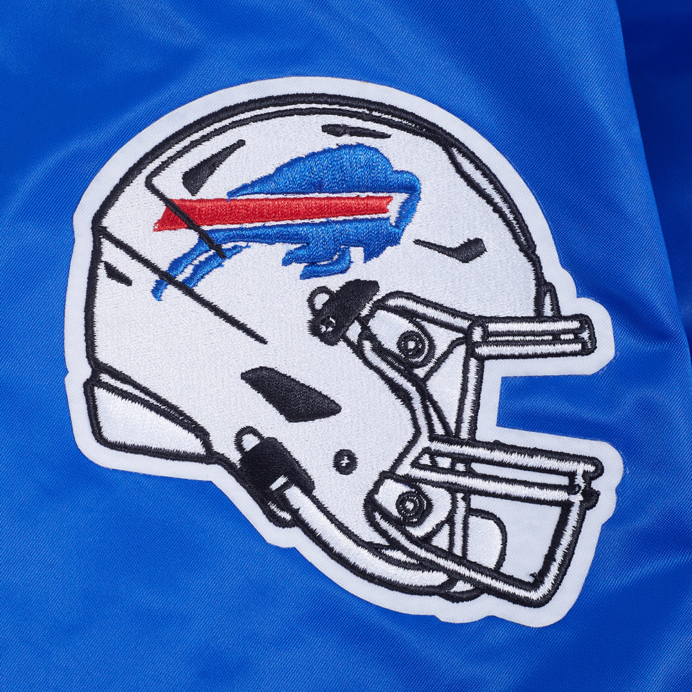 NFL BUFFALO BILLS TEAM BADGE MEN'S RIB SATIN JACKET (ROYAL BLUE/RED)