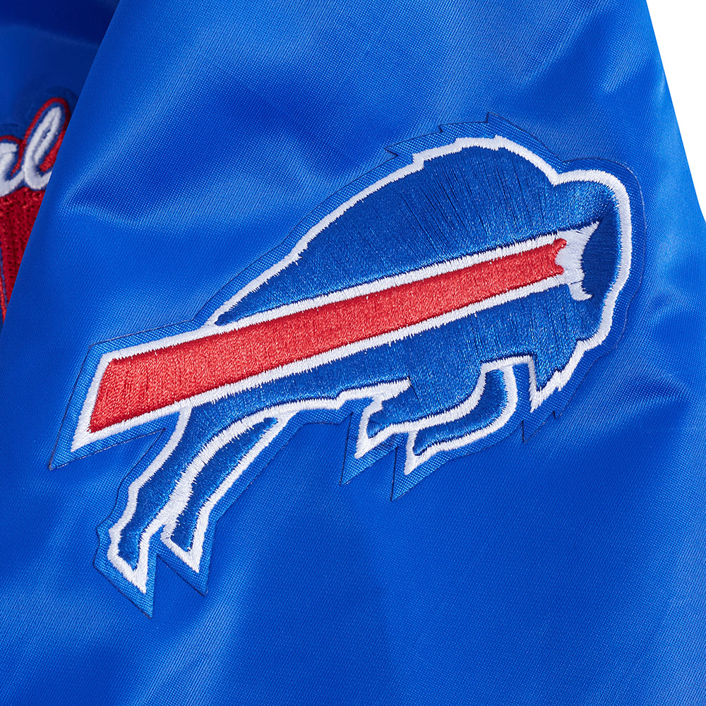 NFL BUFFALO BILLS TEAM BADGE MEN'S RIB SATIN JACKET (ROYAL BLUE/RED)