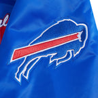 NFL BUFFALO BILLS TEAM BADGE MEN'S RIB SATIN JACKET (ROYAL BLUE/RED)