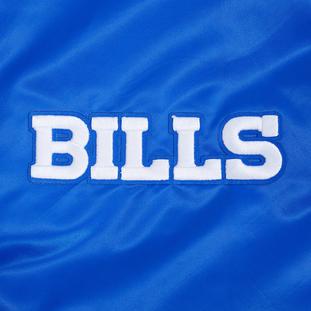 NFL BUFFALO BILLS TEAM BADGE MEN'S RIB SATIN JACKET (ROYAL BLUE/RED)