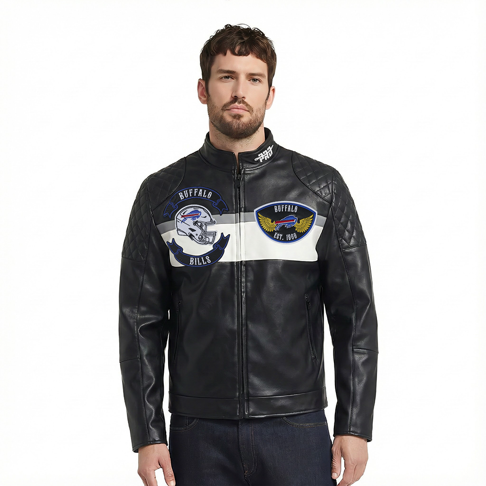 NFL BUFFALO BILLS BORN FOR SPORT MEN'S MOTO JACKET (BLACK/WHITE)