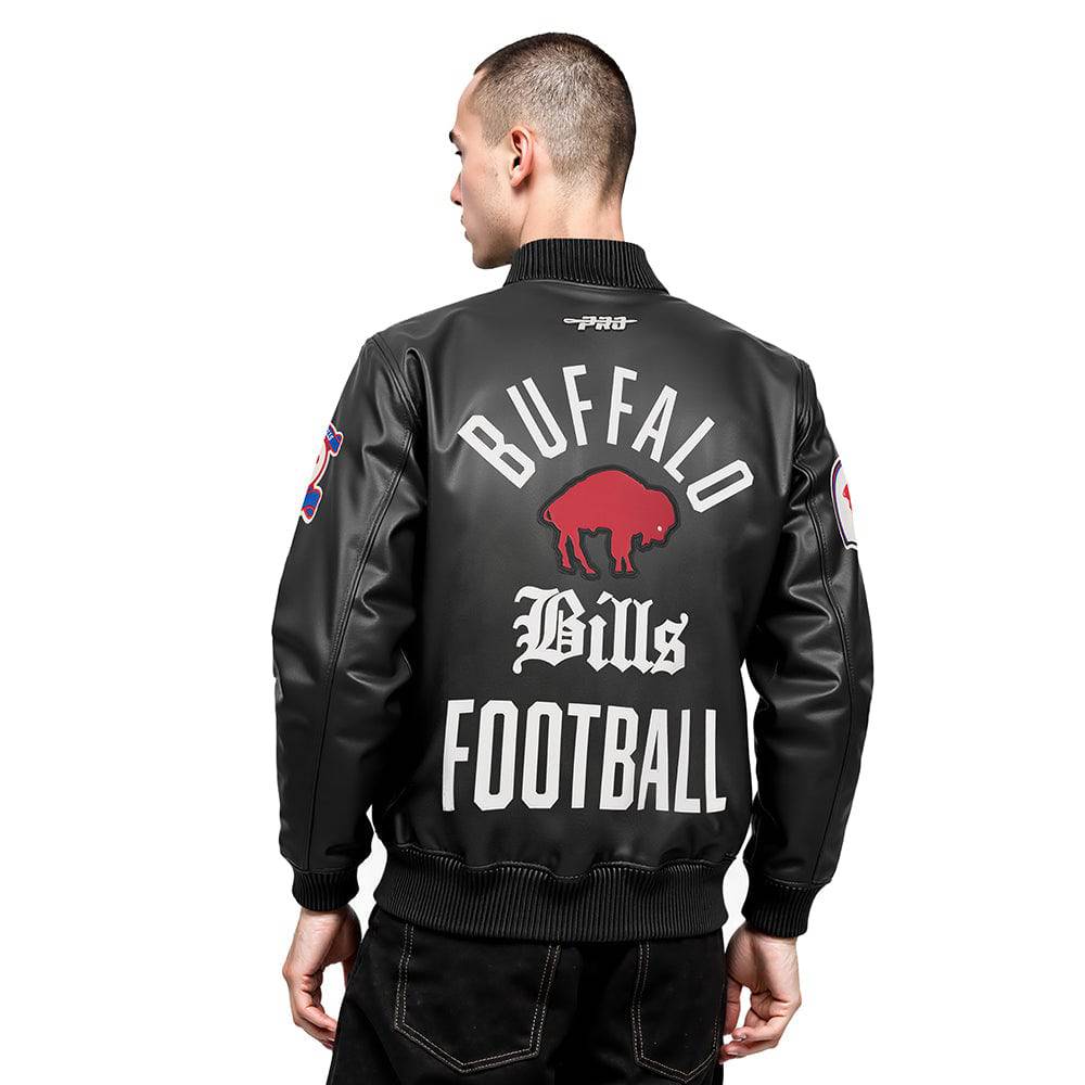 NFL BUFFALO BILLS MODERN ORIGINALS MEN'S LEATHER VARSITY JACKET (JET BLACK)