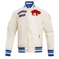 NFL BUFFALO BILLS RETRO CLASSIC MEN'S RIB SATIN JACKET (EGGSHELL/ ROYAL BLUE)