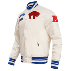 NFL BUFFALO BILLS RETRO CLASSIC MEN'S RIB SATIN JACKET (EGGSHELL/ ROYAL BLUE)