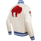 NFL BUFFALO BILLS RETRO CLASSIC MEN'S RIB SATIN JACKET (EGGSHELL/ ROYAL BLUE)
