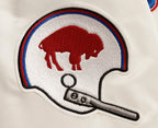 NFL BUFFALO BILLS RETRO CLASSIC MEN'S RIB SATIN JACKET (EGGSHELL/ ROYAL BLUE)