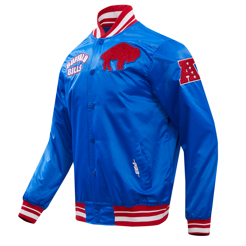 NFL BUFFALO BILLS RETRO CLASSIC MEN'S RIB SATIN JACKET (ROYAL BLUE/RED)