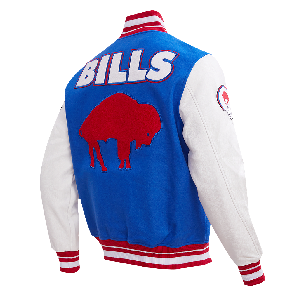 NFL BUFFALO BILLS RETRO CLASSIC MEN'S RIB WOOL VARSITY JACKET (ROYAL BLUE/RED)