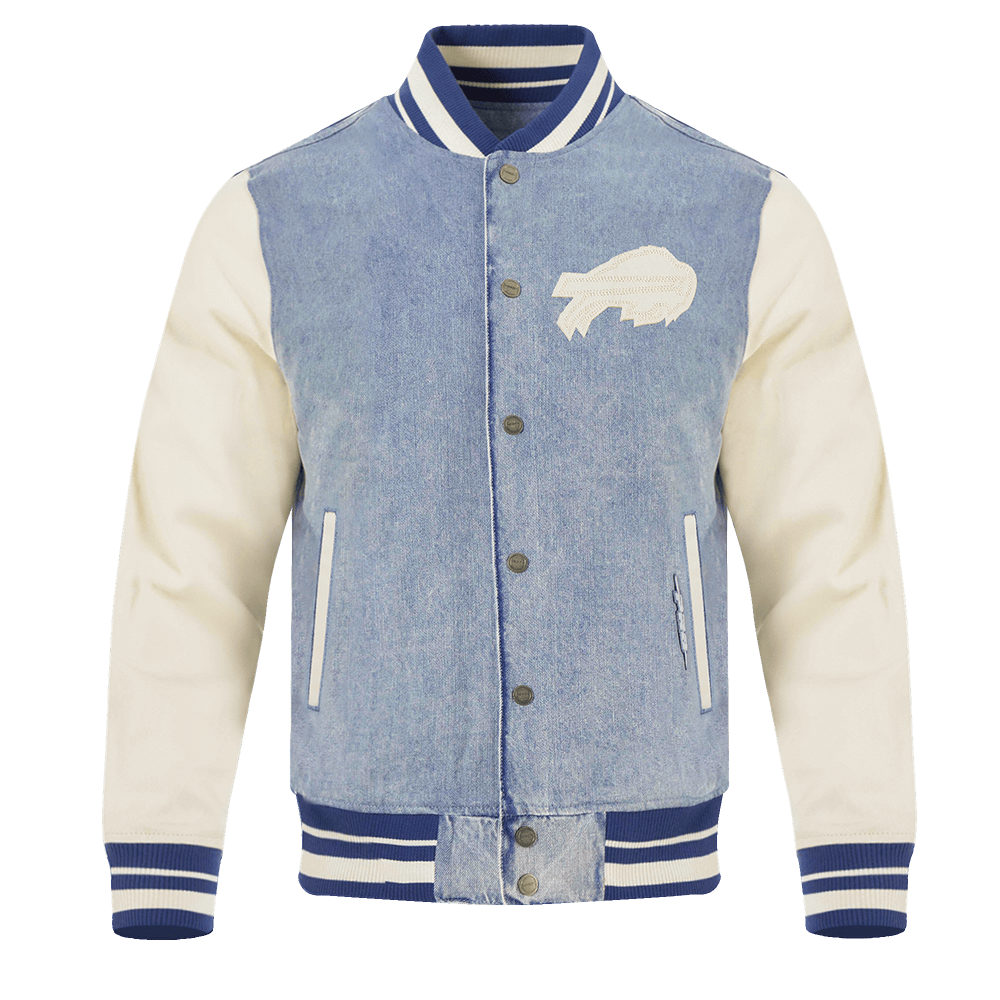 NFL BUFFALO BILLS VARSITY BLUES MEN'S DENIM VARSITY JACKET (DENIM/LINEN)