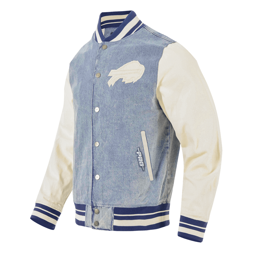 NFL BUFFALO BILLS VARSITY BLUES MEN'S DENIM VARSITY JACKET (DENIM/LINEN)