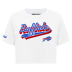 NFL BUFFALO BILLS SCRIPT TAIL T-SHIRT EN JERSEY SIMPLE À COUPE CARRÉE POUR FEMME (BLANC)