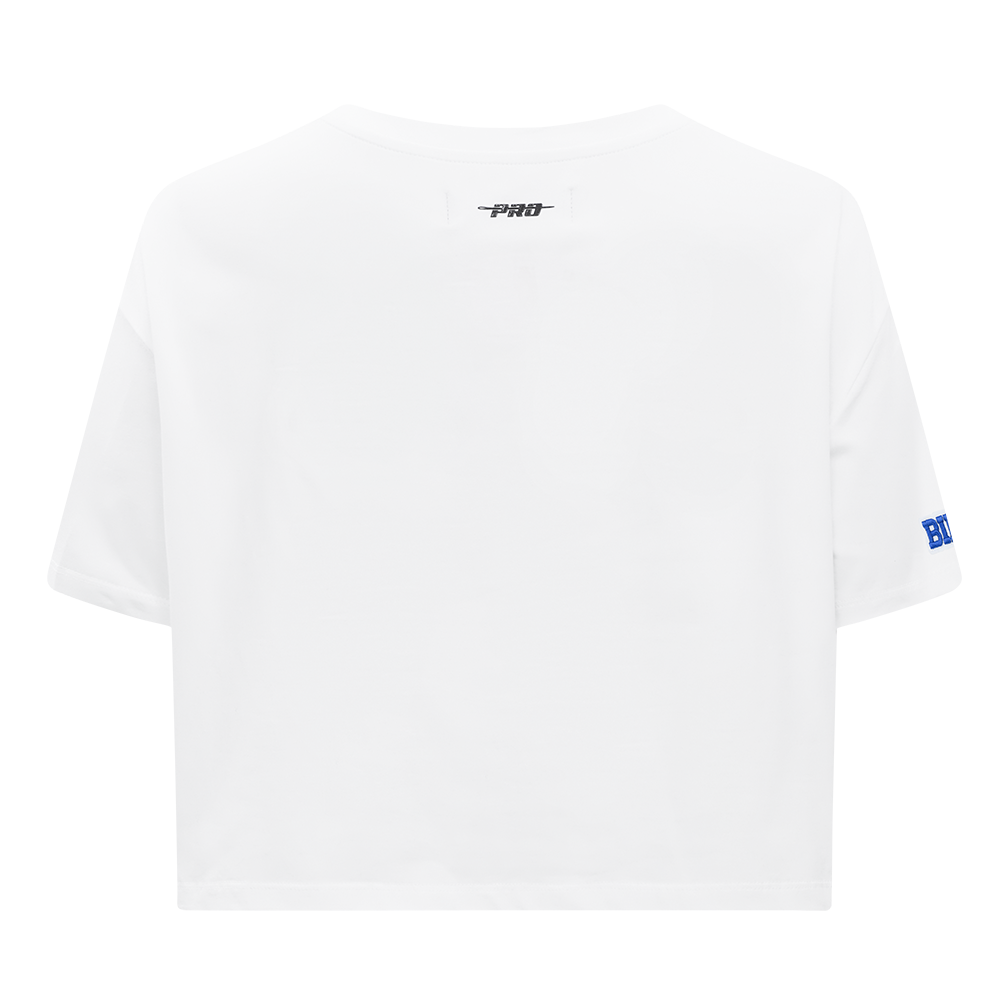 NFL BUFFALO BILLS SCRIPT TAIL T-SHIRT EN JERSEY SIMPLE À COUPE CARRÉE POUR FEMME (BLANC)