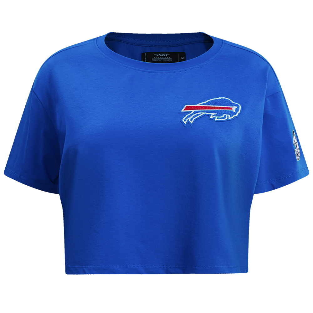 NFL BUFFALO BILLS CLASSIC CHENILLE T-SHIRT À MANCHES COURTES ET À COUPE CARRÉE POUR FEMME (BLEU ROYAL)