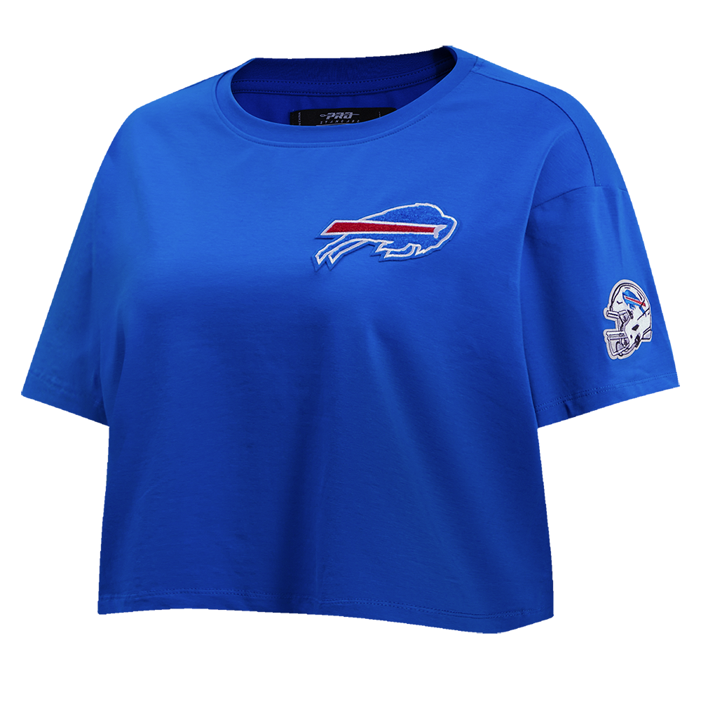 NFL BUFFALO BILLS CLASSIC CHENILLE T-SHIRT À MANCHES COURTES ET À COUPE CARRÉE POUR FEMME (BLEU ROYAL)