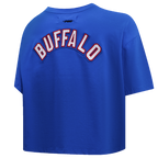 NFL BUFFALO BILLS CLASSIC CHENILLE T-SHIRT À MANCHES COURTES ET À COUPE CARRÉE POUR FEMME (BLEU ROYAL)