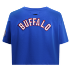 NFL BUFFALO BILLS CLASSIC CHENILLE T-SHIRT À MANCHES COURTES ET À COUPE CARRÉE POUR FEMME (BLEU ROYAL)