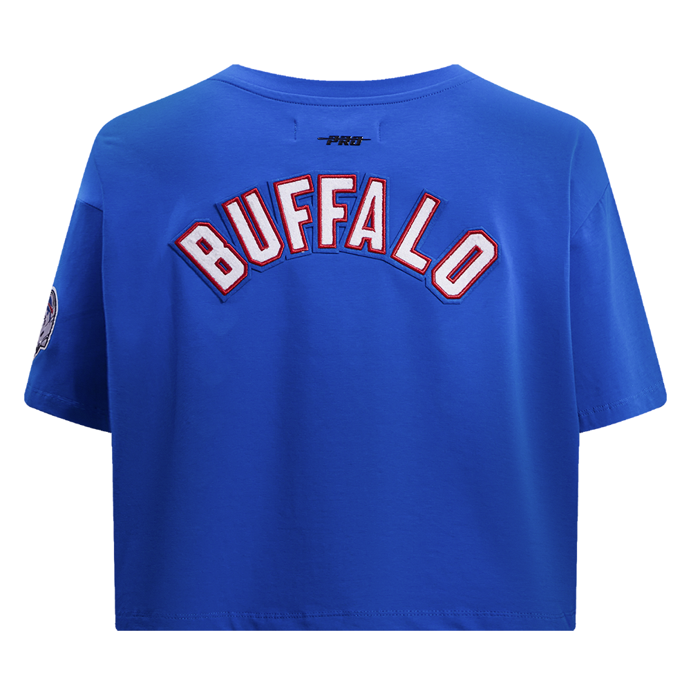 NFL BUFFALO BILLS CLASSIC CHENILLE T-SHIRT À MANCHES COURTES ET À COUPE CARRÉE POUR FEMME (BLEU ROYAL)