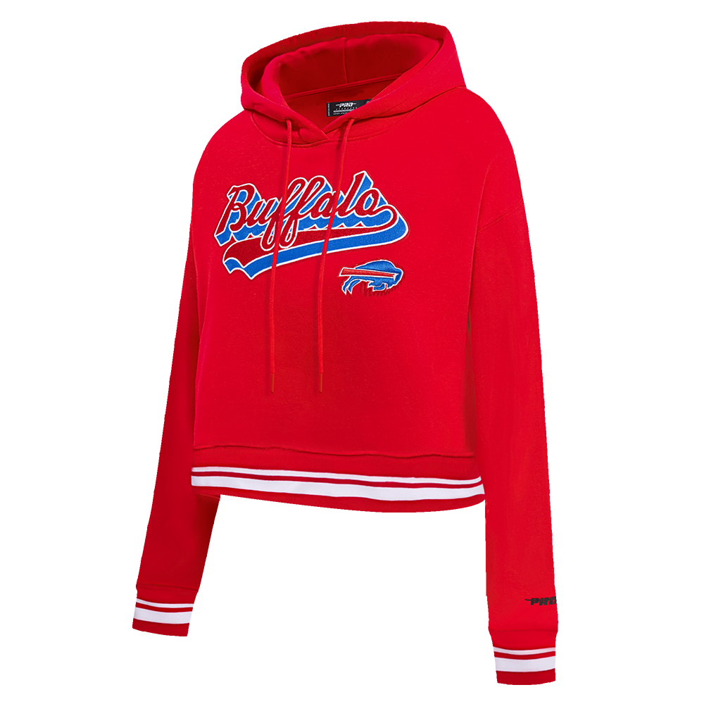 NFL BUFFALO BILLS SCRIPT TAIL CHANDAIL À CAPUCHON COURT EN MOLLETON CÔTELÉ POUR FEMME (ROUGE)