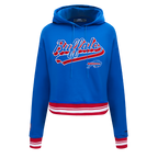 NFL BUFFALO BILLS SCRIPT TAIL CHANDAIL À CAPUCHON COURT EN MOLLETON CÔTELÉ POUR FEMME (BLEU ROYAL/ROUGE)