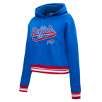 NFL BUFFALO BILLS SCRIPT TAIL CHANDAIL À CAPUCHON COURT EN MOLLETON CÔTELÉ POUR FEMME (BLEU ROYAL/ROUGE)
