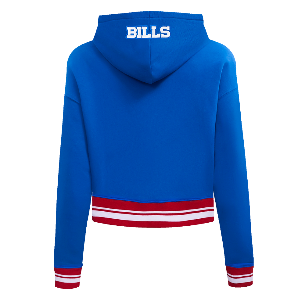 NFL BUFFALO BILLS SCRIPT TAIL CHANDAIL À CAPUCHON COURT EN MOLLETON CÔTELÉ POUR FEMME (BLEU ROYAL/ROUGE)