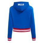 NFL BUFFALO BILLS SCRIPT TAIL CHANDAIL À CAPUCHON COURT EN MOLLETON CÔTELÉ POUR FEMME (BLEU ROYAL/ROUGE)