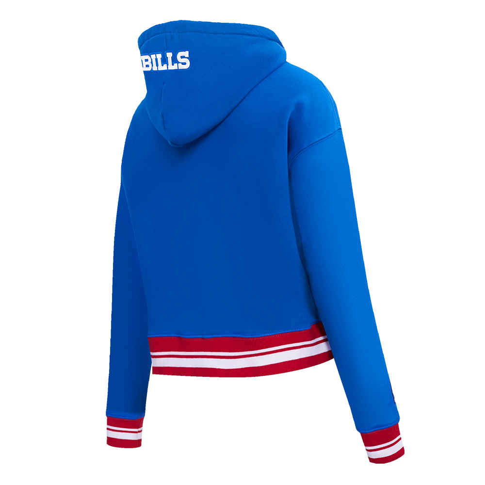 NFL BUFFALO BILLS SCRIPT TAIL CHANDAIL À CAPUCHON COURT EN MOLLETON CÔTELÉ POUR FEMME (BLEU ROYAL/ROUGE)