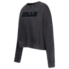 NFL BUFFALO BILLS WASHED CLASSIC WOMEN'S ENZYME WASH FT CREWNECK (WASHED BLACK)