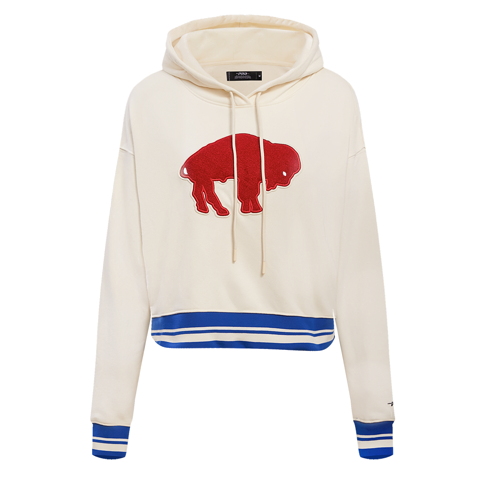 NFL BUFFALO BILLS RETRO CLASSIC WOMEN'S CROPPED PULLOVER HOODIE (EGGSHELL/ROYAL BLUE)