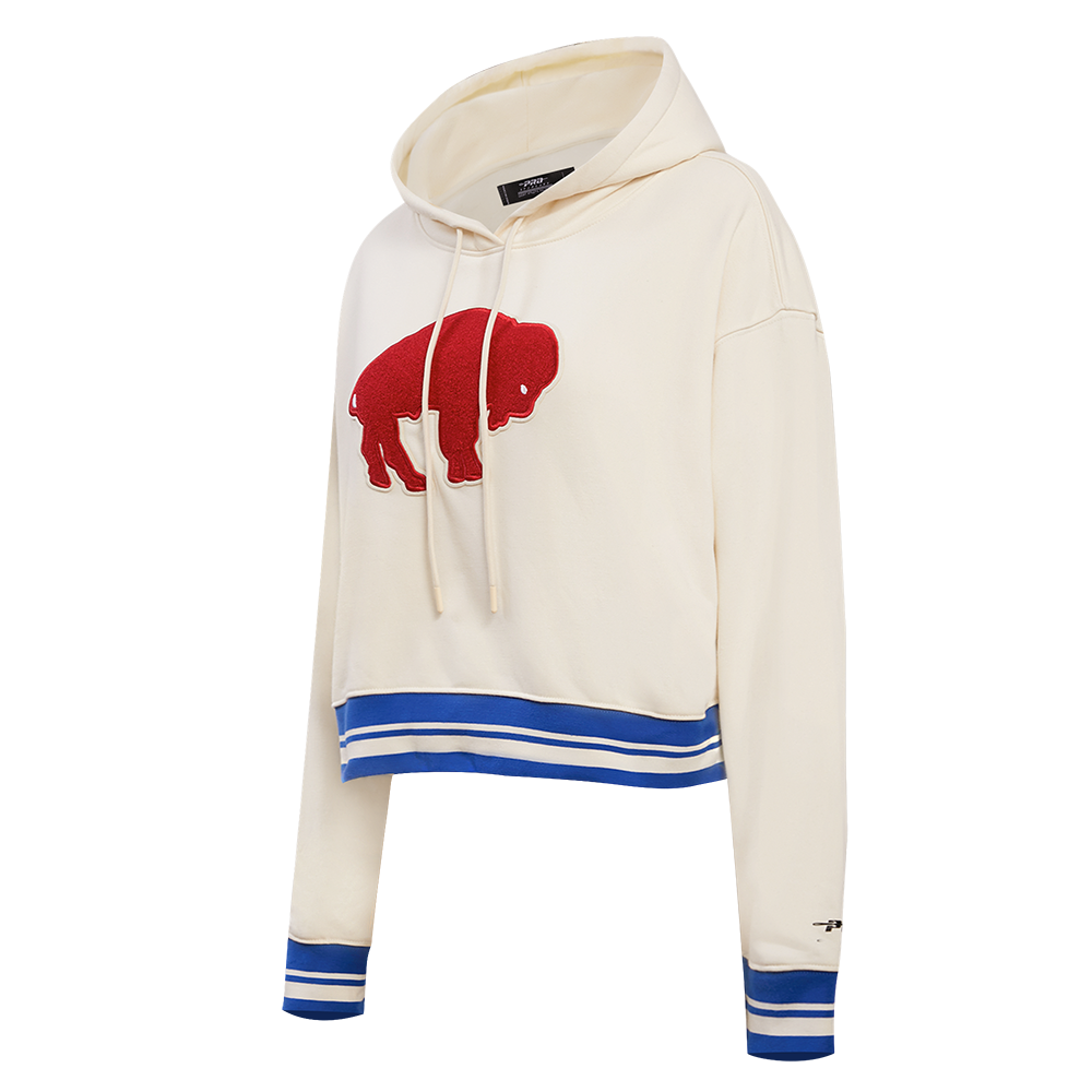NFL BUFFALO BILLS RETRO CLASSIC WOMEN'S CROPPED PULLOVER HOODIE (EGGSHELL/ROYAL BLUE)