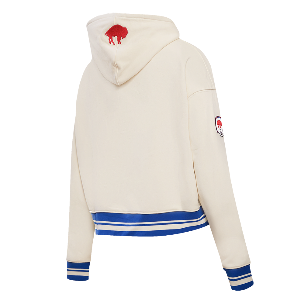 NFL BUFFALO BILLS RETRO CLASSIC CHANDAIL À CAPUCHON COURT POUR FEMME (COQUILLE D'ŒUF/BLEU ROYAL)