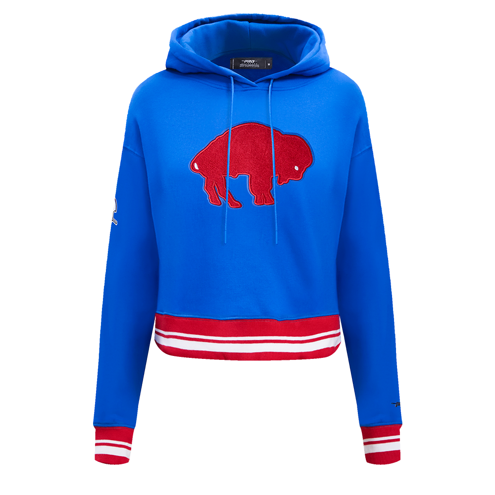 NFL BUFFALO BILLS RETRO CLASSIC CHANDAIL À CAPUCHON COURT POUR FEMME (BLEU ROYAL/ROUGE)