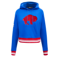 NFL BUFFALO BILLS RETRO CLASSIC CHANDAIL À CAPUCHON COURT POUR FEMME (BLEU ROYAL/ROUGE)