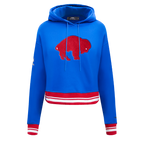 NFL BUFFALO BILLS RETRO CLASSIC CHANDAIL À CAPUCHON COURT POUR FEMME (BLEU ROYAL/ROUGE)