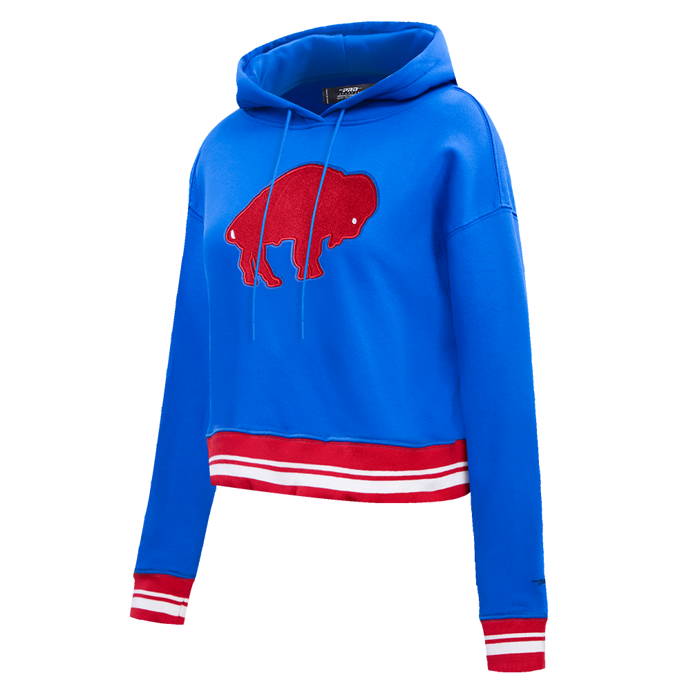 NFL BUFFALO BILLS RETRO CLASSIC CHANDAIL À CAPUCHON COURT POUR FEMME (BLEU ROYAL/ROUGE)