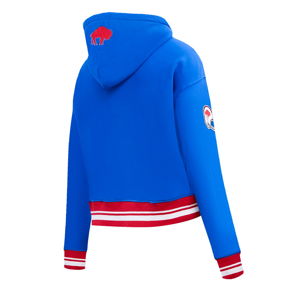 NFL BUFFALO BILLS RETRO CLASSIC CHANDAIL À CAPUCHON COURT POUR FEMME (BLEU ROYAL/ROUGE)
