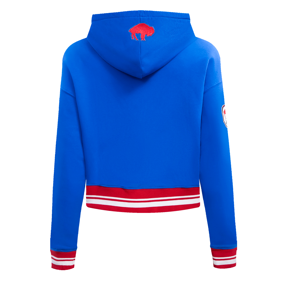 NFL BUFFALO BILLS RETRO CLASSIC CHANDAIL À CAPUCHON COURT POUR FEMME (BLEU ROYAL/ROUGE)