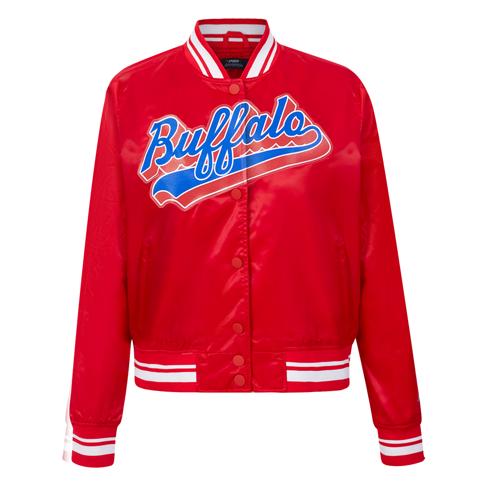 NFL BUFFALO BILLS SCRIPT TAIL BLOUSON EN SATIN À BORDS CÔTELÉS POUR FEMME (ROUGE)