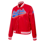 NFL BUFFALO BILLS SCRIPT TAIL BLOUSON EN SATIN À BORDS CÔTELÉS POUR FEMME (ROUGE)