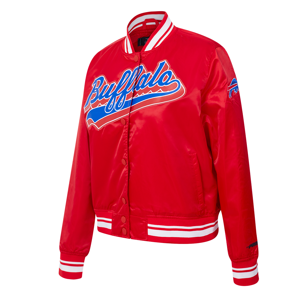 NFL BUFFALO BILLS SCRIPT TAIL WOMEN'S RIB SATIN JACKET (RED)