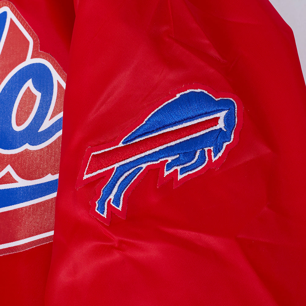 NFL BUFFALO BILLS SCRIPT TAIL BLOUSON EN SATIN À BORDS CÔTELÉS POUR FEMME (ROUGE)